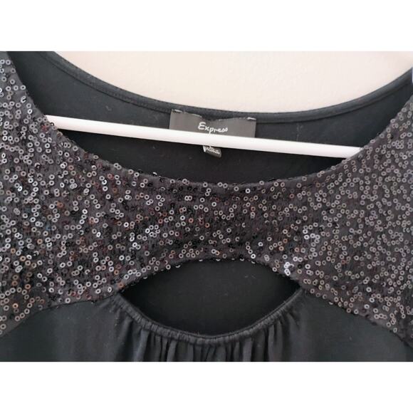 Large Vintage Black Express Mini Dress With Pockets And Sequins. Y2k. 2005. - Picture 3 of 13